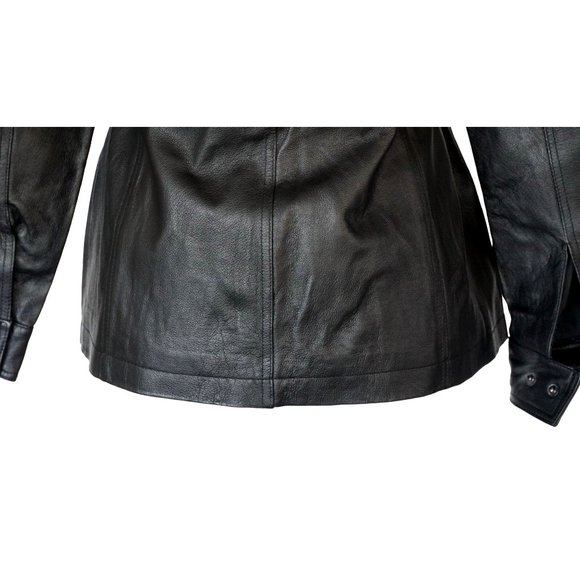 East 5th Black Leather Jacket Womens Size Petite Small Ties at Waist Zip Front - Picture 11 of 16